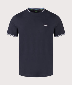 BOSS Taul T-Shirt in Dark Blue. Shot at EQVVS. Front detail shot