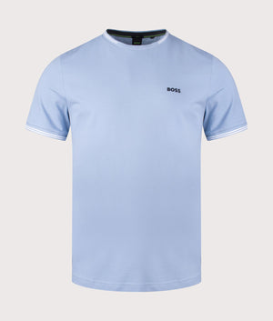 BOSS Taul T-Shirt in Open Blue. Shot at EQVVS. Front detail shot