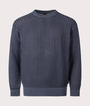 BOSS Relaxed Fit Agolan Jumper in Dark Blue at EQVVS Menswear Front Shot