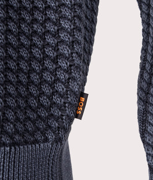 BOSS Relaxed Fit Agolan Jumper in Dark Blue at EQVVS Menswear Detail Shot