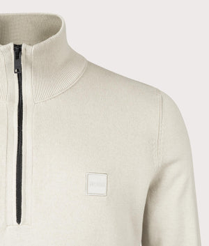 Kanobix Quarter Zip Sweatshirt in Light Beige by BOSS at EQVVS. Detail shot. 