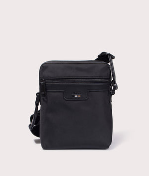 BOSS Ray Zip Messenger Bag in Black at EQVVS. Front Shot.