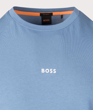 BOSS Relaxed Fit TChup T-Shirt in Light/Pastel Blue. At EQVVS Menswear. Front branding shot