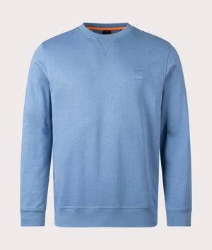 Relaxed  Fit Westart Sweatshirt in Light/Pastel Blue from BOSS. Front angle shot at EQVVS.