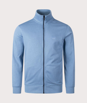 Relaxed Fit Zestart Zip Through Sweatshirt in Light/Pastel Blue. Front angle shot at EQVVS.