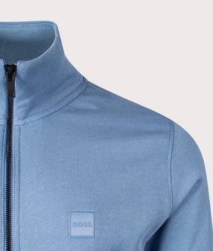 Relaxed Fit Zestart Zip Through Sweatshirt in Light/Pastel Blue. Detail angle shot at EQVVS.