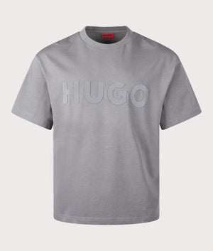 HUGO Oversized Dinkee T-Shirt in Open Grey, 100% cotton at EQVVS. Front shot. 