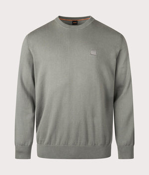 BOSS Kanovano Knitted Jumper in Open Grey, Cotton-Cashmere Blend. At EQVVS Menswear. Front detail shot