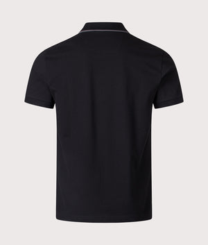 BOSS Philix Tape Polo Shirt in Black. Shot at EQVVS. Back shot 