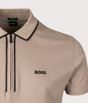 BOSS Philix Tape Polo Shirt in Light/Pastel Green. Shot at EQVVS. Front logo shot