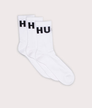 HUGO 3-pack Iconic Socks in White at EQVVS Menswear. Side Flat Shot. 