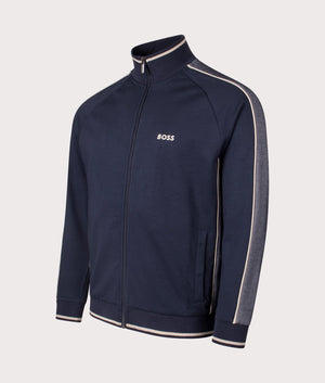 BOSS Zip through Track Top in Dark Blue . Shot at EQVVS. Front angle shot 