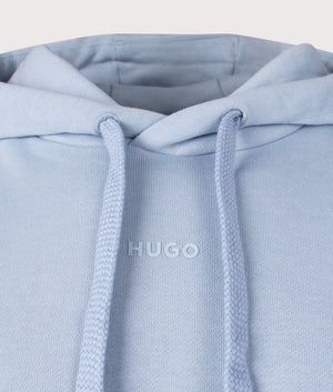 HUGO Dapo Hoodie in Open Blue. Shot at EQVVS. Detail shot. 