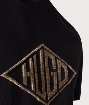 HUGO Dalendi T-Shirt in Black. Shot at EQVVS. Detail shot. 