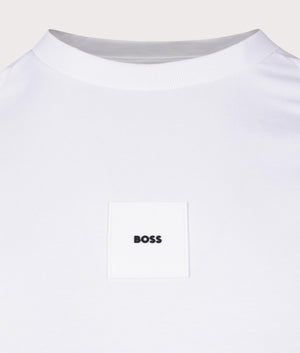 BOSS Tee Rib T-Shirt in White at EQVVS. Detail Shot.