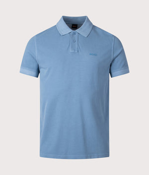 BOSS Prime Polo Shirt in Open Blue. Shot at EQVVS.  Front shot. 