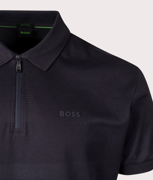 BOSS Philix Pima Polo Shirt in Dark Blue. EQVVS Detail Shot.