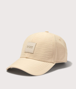 BOSS Seersucker Zed Cap in Light Beige. Shot at EQVVS. 