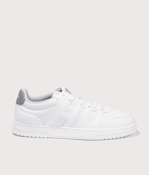 HUGO Hadrian Tenn Trainers in Open White. Shot at EQVVS. Side shot