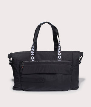 HUGO Colyns Holdall in Black. Shot at EQVVS. Front shot