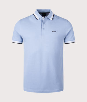 BOSS Paddy Polo Shirt in light blue. Shot at EQVVS. 