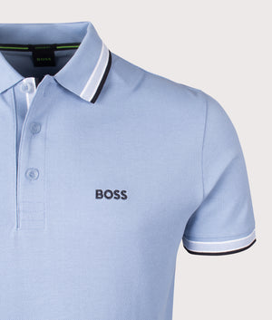 Paddy Polo Shirt in blue by BOSS. Shot at EQVVS. 