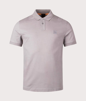 BOSS Slim Fit Passenger Polo Shirt in Open Grey, Cotton-rich blend, At EQVVS menswear. Front detail shot