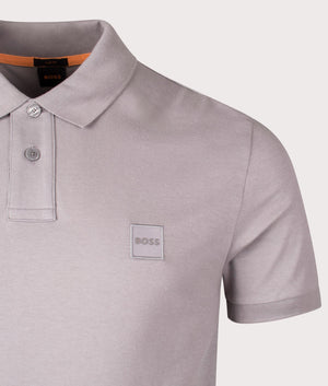 BOSS Slim Fit Passenger Polo Shirt in Open Grey, Cotton-rich blend, At EQVVS menswear. Front logo shot