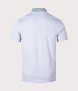 BOSS Oxford Pique New Polo Shirt in Light/Pastel Blue. At EQVVS Menswear. Back shot