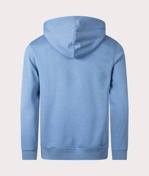 Wetalk Hoodie in Light/Pastel Blue from BOSS. Back angle shot at EQVVS.