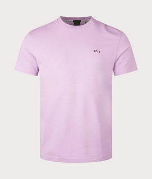 BOSS Crew Neck Tee T-Shirt in Light/Pastel Purple. EQVVS Front Shot.