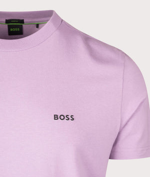 BOSS Crew Neck Tee T-Shirt in Light/Pastel Purple. EQVVS Detail Shot.