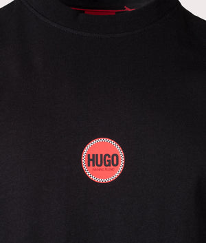 Hugo Relaxed Fit Derdcho T-Shirt in Black. Shot at EQVVS. Detail shot