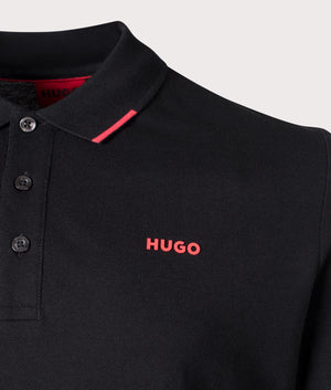 Derrikos Polo Shirt in Black from HUGO. Detail angle shot at EQVVS.