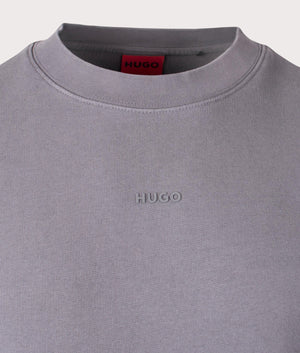 HUGO Dopaly Sweatshirt in Open Grey. Shot at EQVVS. Detail shot. 