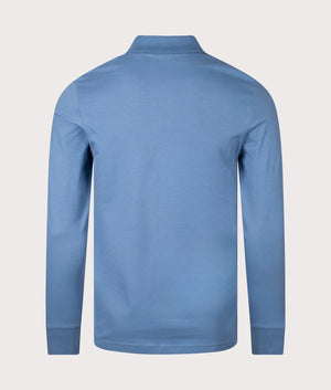 BOSS Slim Fit Passerby Long Sleeve Polo Shirt in Open Blue. EQVVS Back Shot.