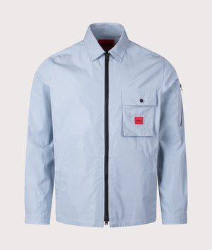 HUGO Emmond Overshirt in Open Blue. Shot at EQVVS.  Font shot. 