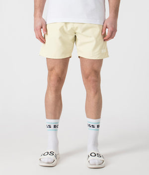 BOSS Starfish Swim Shorts in Open White . Shot at EQVVS. Front shot