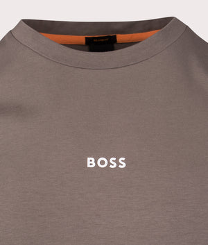 BOSS Relaxed Fit TChup T-Shirt in Open Beige at EQVVS. Detail Shot.