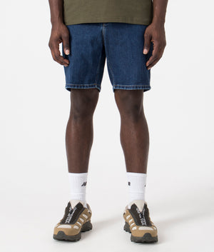 Newell Denim Short in Medium Wash by Carhartt. EQVVS Front Model Shot