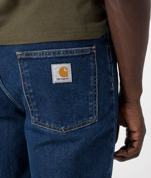 Newell Denim Short in Medium Wash by Carhartt. EQVVS Detail Model Shot