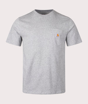 Carhartt WIP Pocket T-Shirt in Grey Heather. Front angle shot at EQVVS.