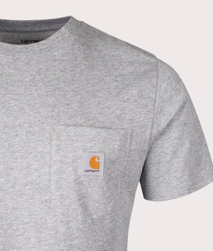 Carhartt WIP Pocket T-Shirt in Grey Heather. detail angle shot at EQVVS.