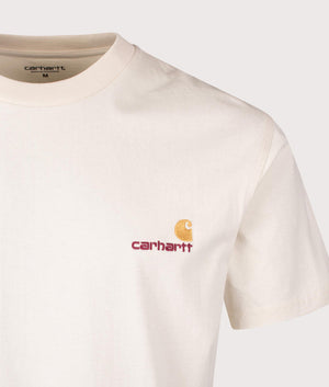 Carhartt WIP Relaxed American Script T-Shirt in Natural at EQVVS. Detail Shot.