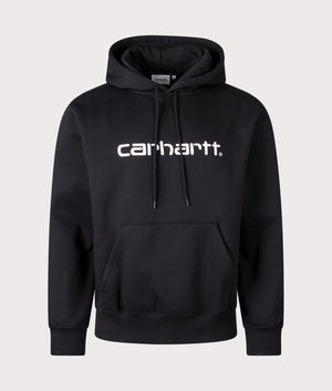 Loose Fit Carhartt WIP Relaxed Fit Carhartt Hoodie in Black with White Logo for men at EQVVS Front Shot