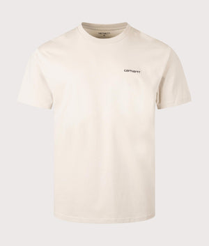 Carhartt WIP Relaxed Script Embroidery T-Shirt in Wall and Black at EQVVS. Front Shot.