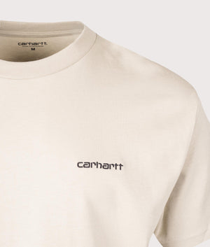 Carhartt WIP Relaxed Script Embroidery T-Shirt in Wall and Black at EQVVS. Detail Shot.