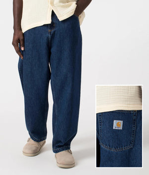 Carahrtt WIP Relaxed Fit Brandon Jeans in Blue Stone Washed , 100% Cotton Front Model and Detail Shot at EQVVS