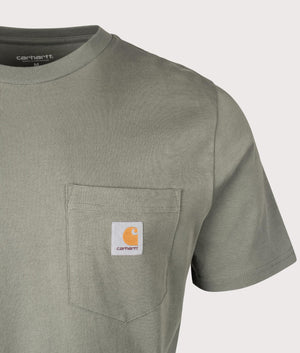 Carhartt WIP Pocket T-Shirt in Smoke Green at EQVVS. Detail Shot.