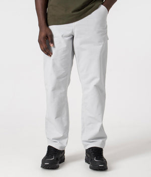 Relaxed Fit Single Knee Pants in Sonic Silver by Carhartt WIP. EQVVS Front Angle Shot.